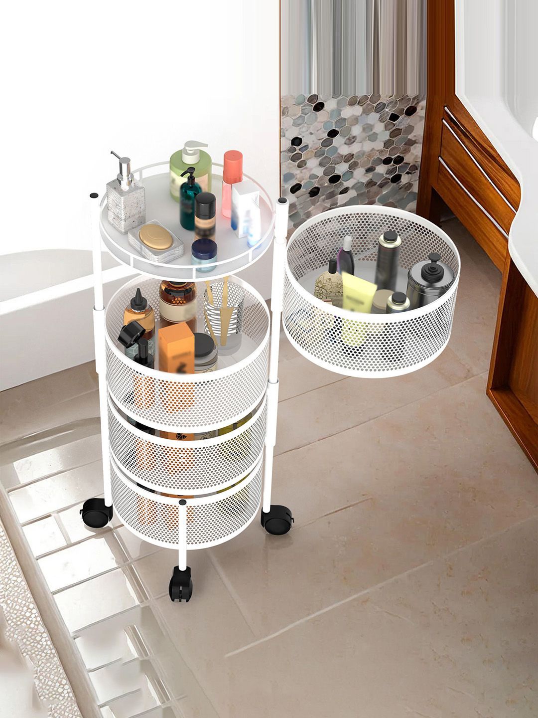 

Kuber Industries White 2 Pieces Textured Rotating 4-Tier Multi-Utility Organisers