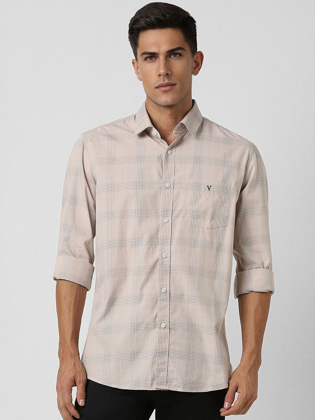 

Van Heusen Sport Men Slim Fit Opaque Checked Casual Shirt, Beige