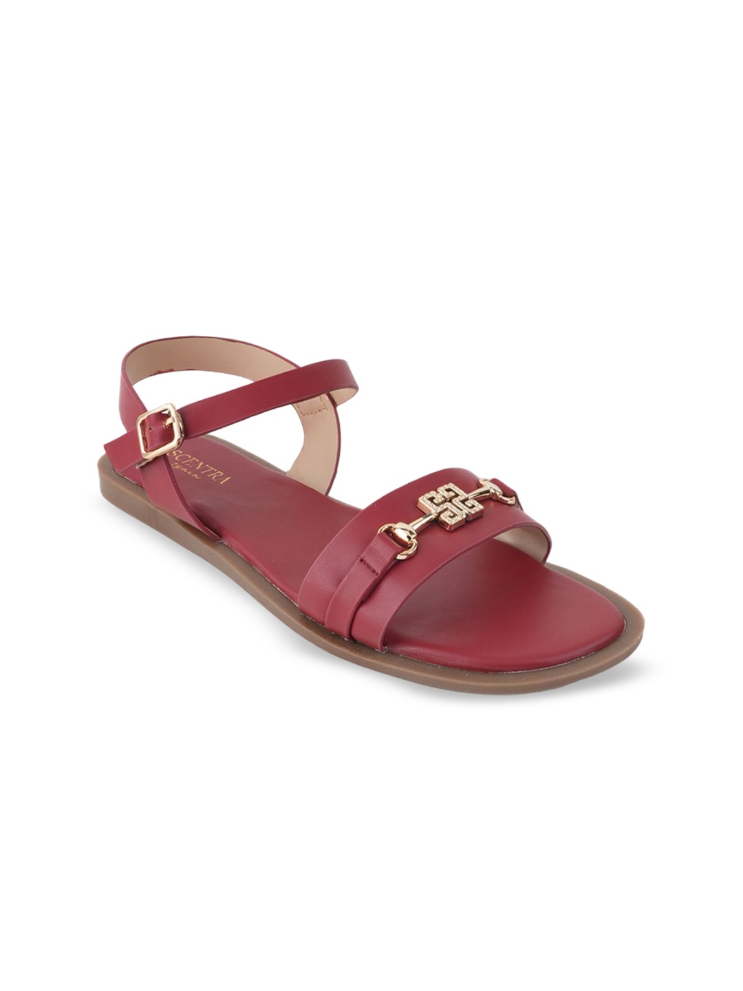 

SCENTRA Women Open Toe Flats with Buckles, Maroon