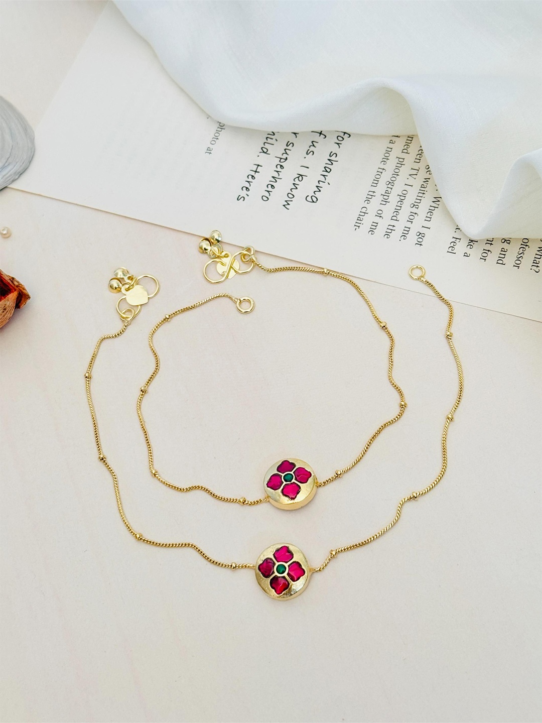 

ABDESIGNS Set Of 2 Gold-Plated Stone Studded Anklets