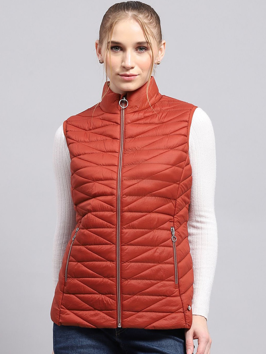 

Monte Carlo Women Mock Collar Solid Nylon Casual Padded Jacket, Rust