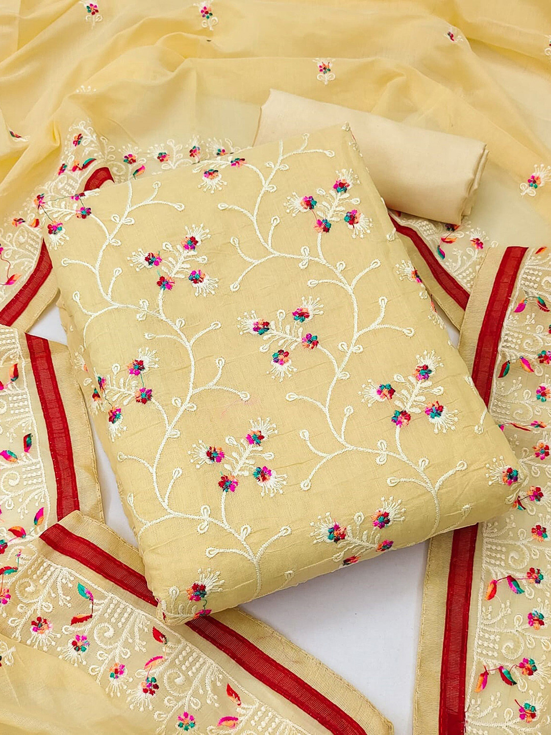 

Maroosh Floral Embroidered Sequinned Unstitched Dress Material, Yellow