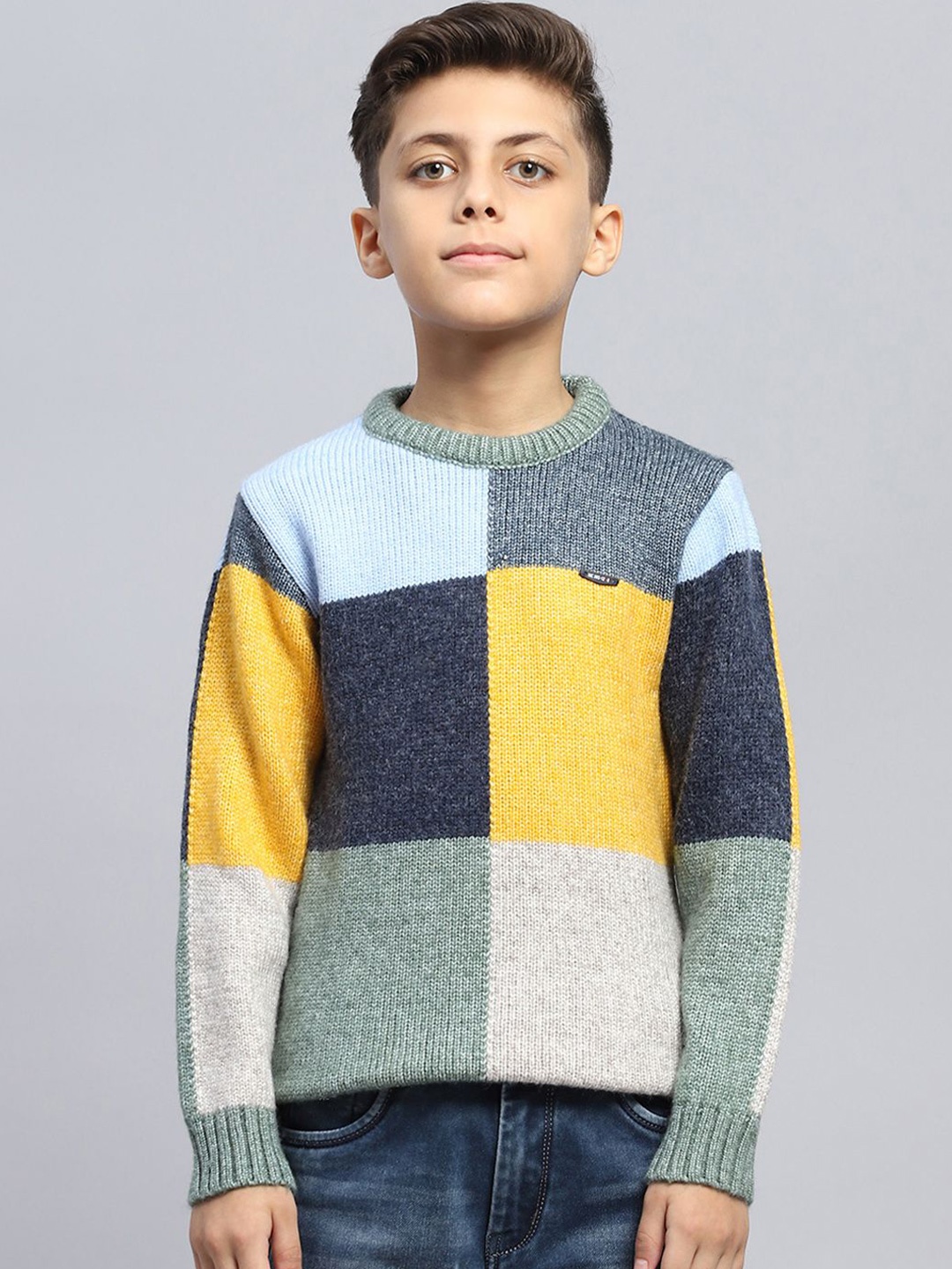 

Monte Carlo Boys Checked Woollen Pullover, Yellow