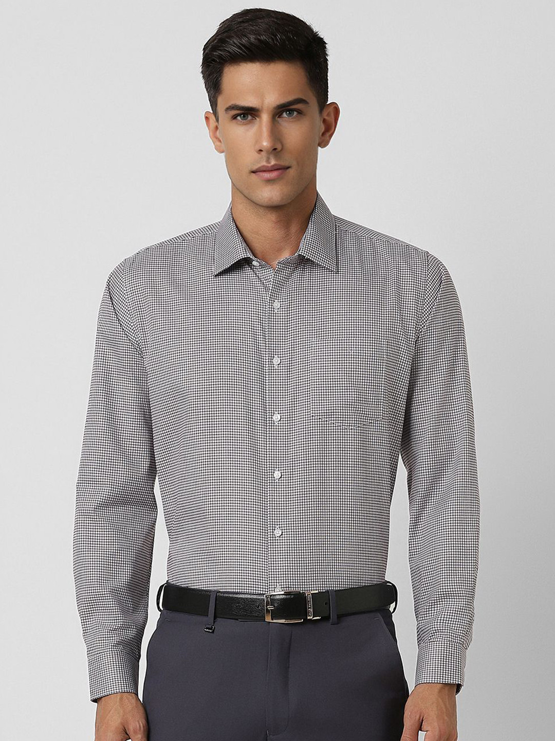 

Van Heusen Men Spread Collar Micro Checked Cotton Slim Fit Formal Shirt, Black