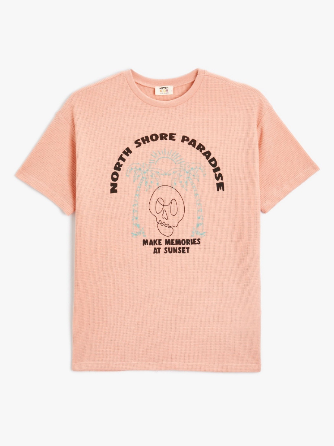 

Koton Boys Typography Printed Round Neck Cotton T-shirt, Peach