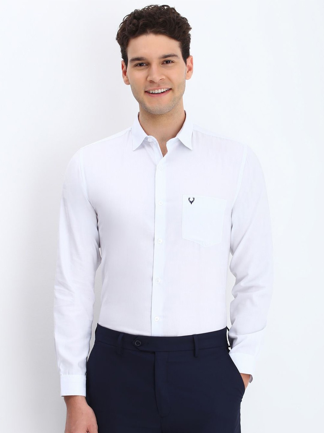 

Allen Solly Men Spread Collar Vertical Striped Cotton Slim Fit Formal Shirt, White