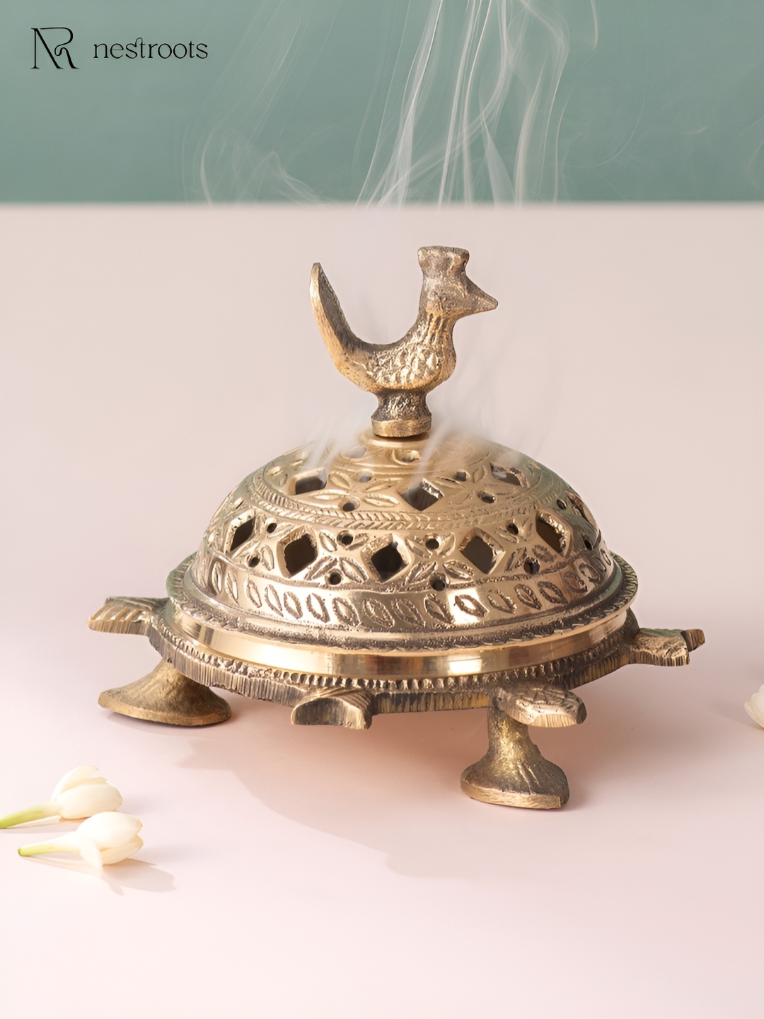 

nestroots Golden Toned Textured Turtle Incense Holder, Gold