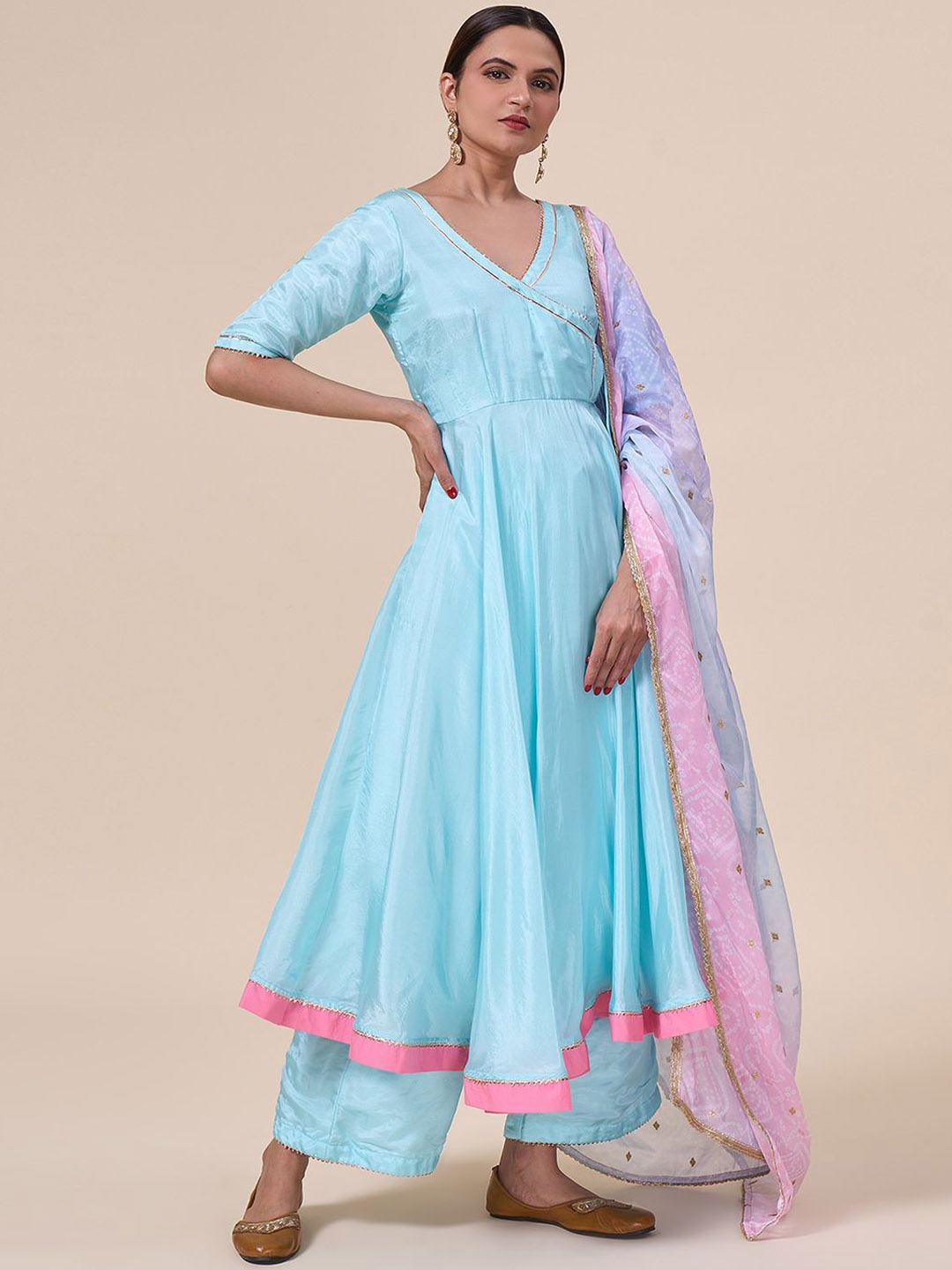 

Adara Khan Angrakha Gotta Patti Anarkali Kurta with Palazzos & Dupatta, Blue