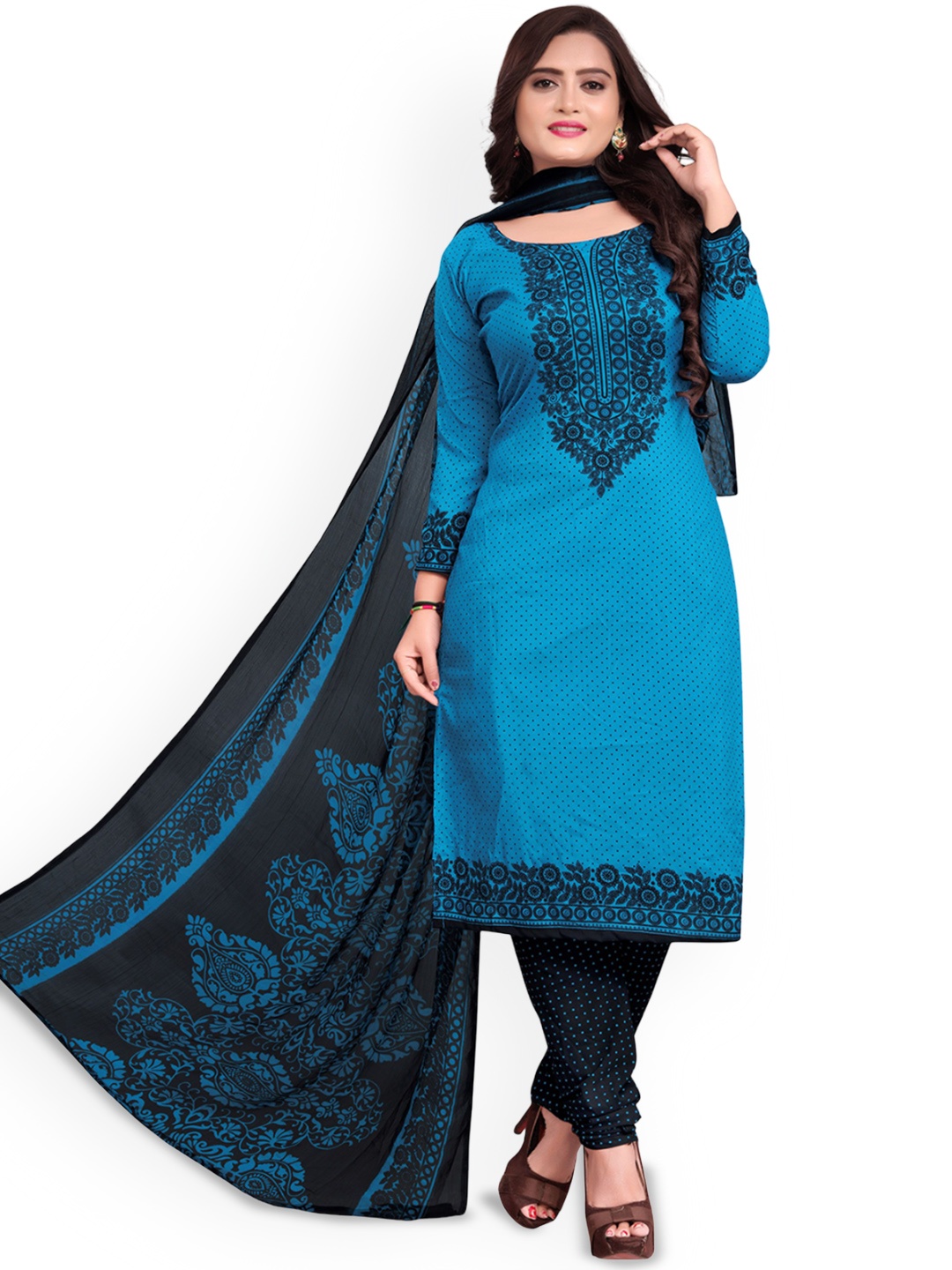 

Maroosh Floral Embellished Unstitched Dress Material, Turquoise blue