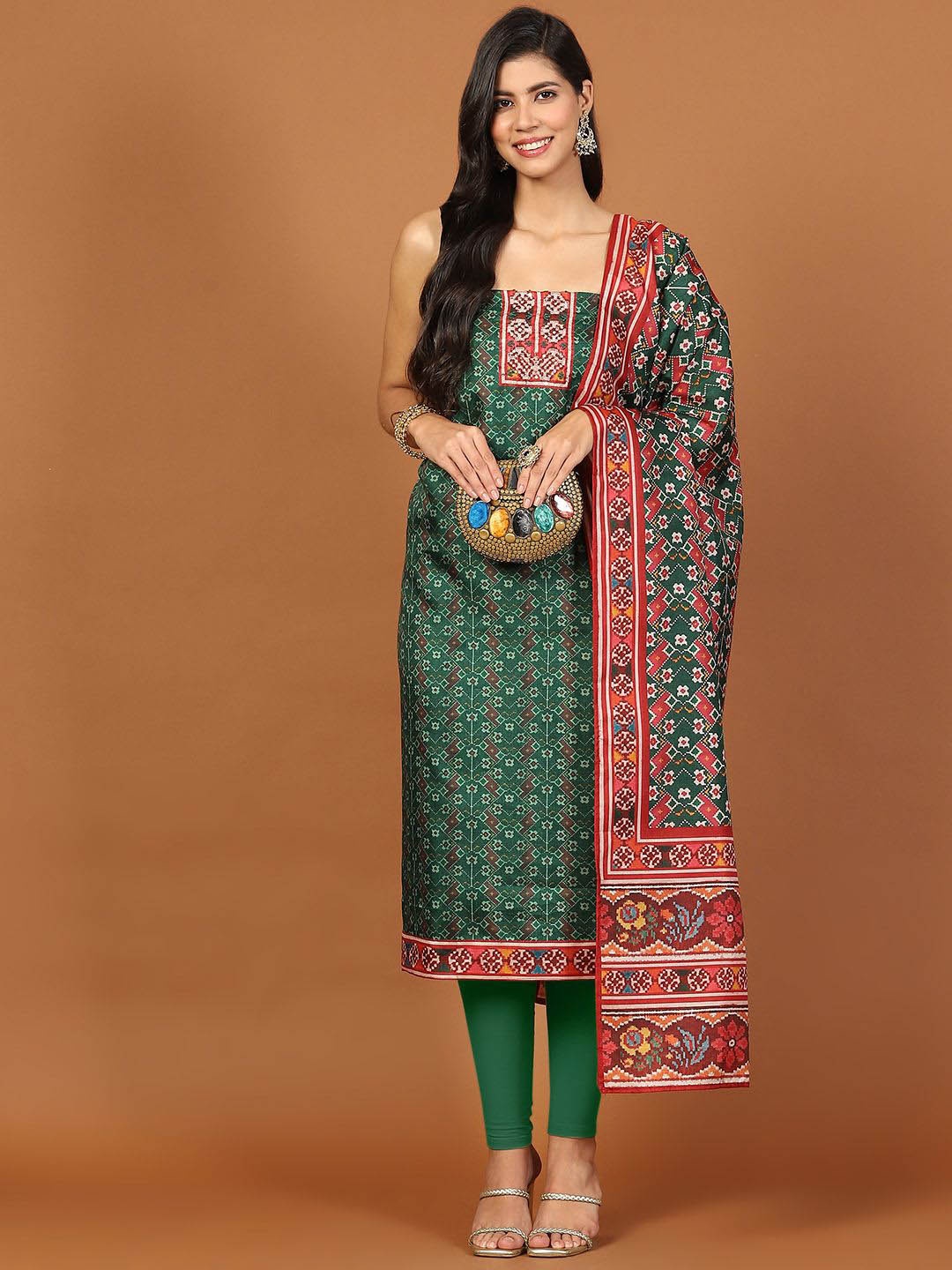 

Meena Bazaar Printed Unstitched Dress Material, Green