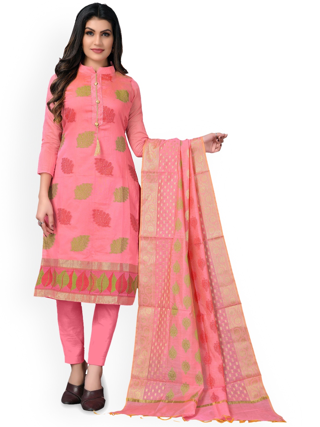 

Maroosh Ethnic Motifs Unstitched Dress Material, Pink