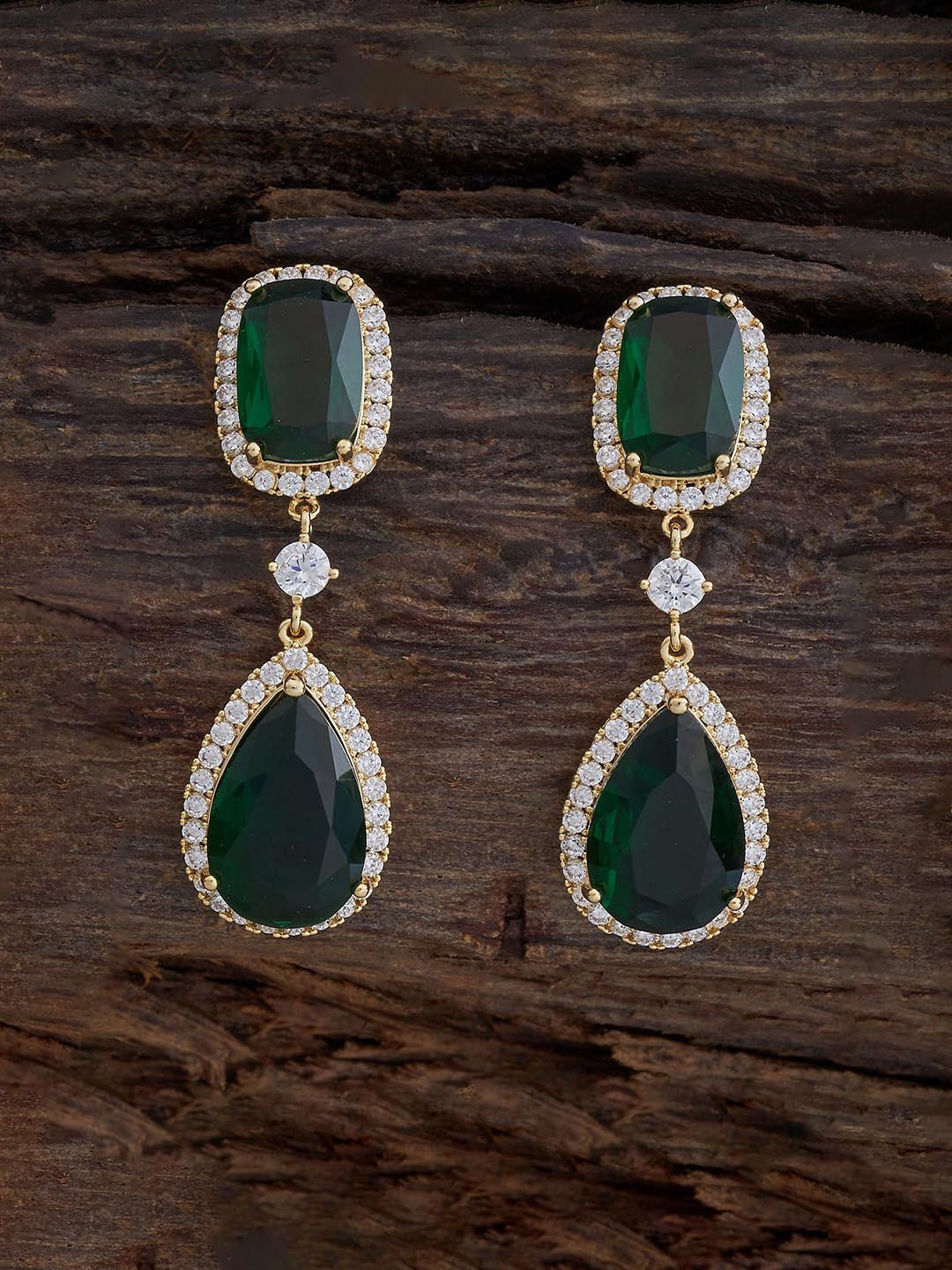 

Kushal's Fashion Jewellery Gold Plated Cubic Zirconia Teardrop Shaped Drop Earrings, Green
