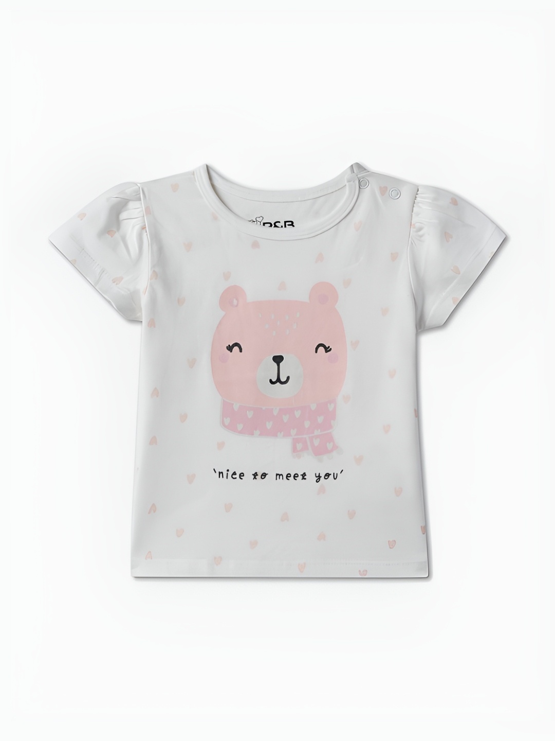 

R&B Girls Graphic Printed Round Neck Cotton T-shirt, White