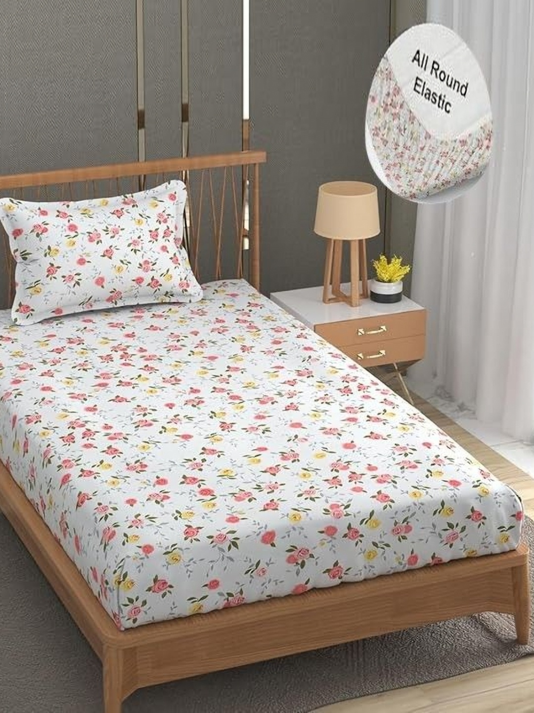 

MORADO White & Pink Floral 210 TC Single Bedsheet with 1 Pillow Covers