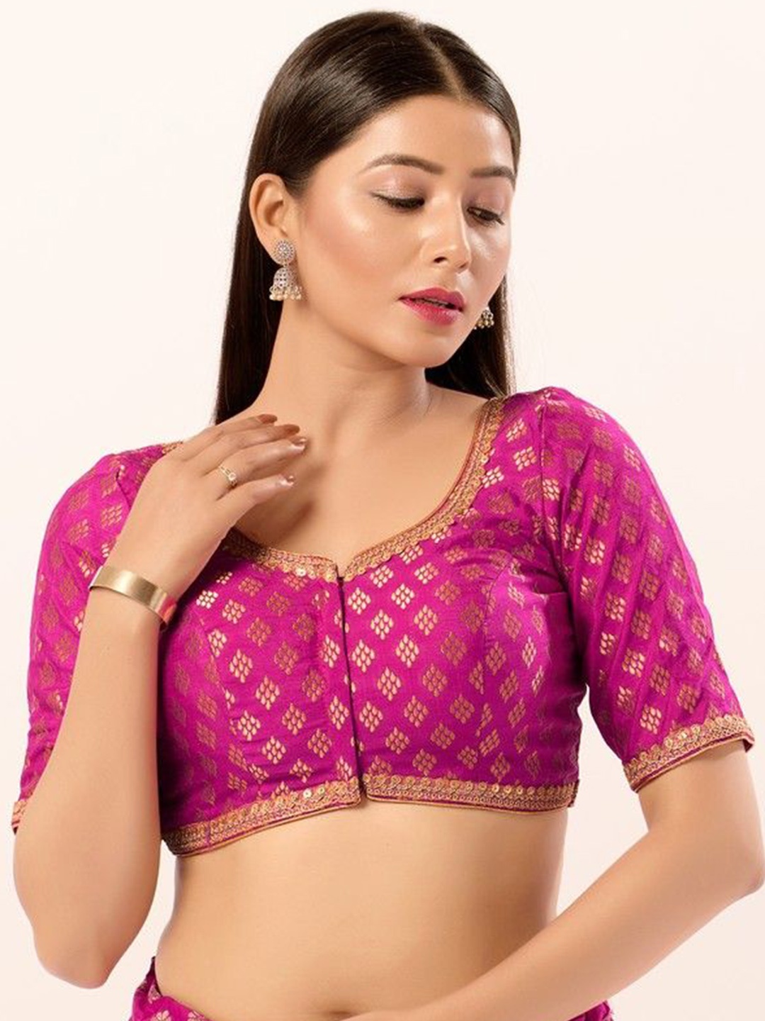 

Mmore Women Woven Design Saree Blouse, Pink