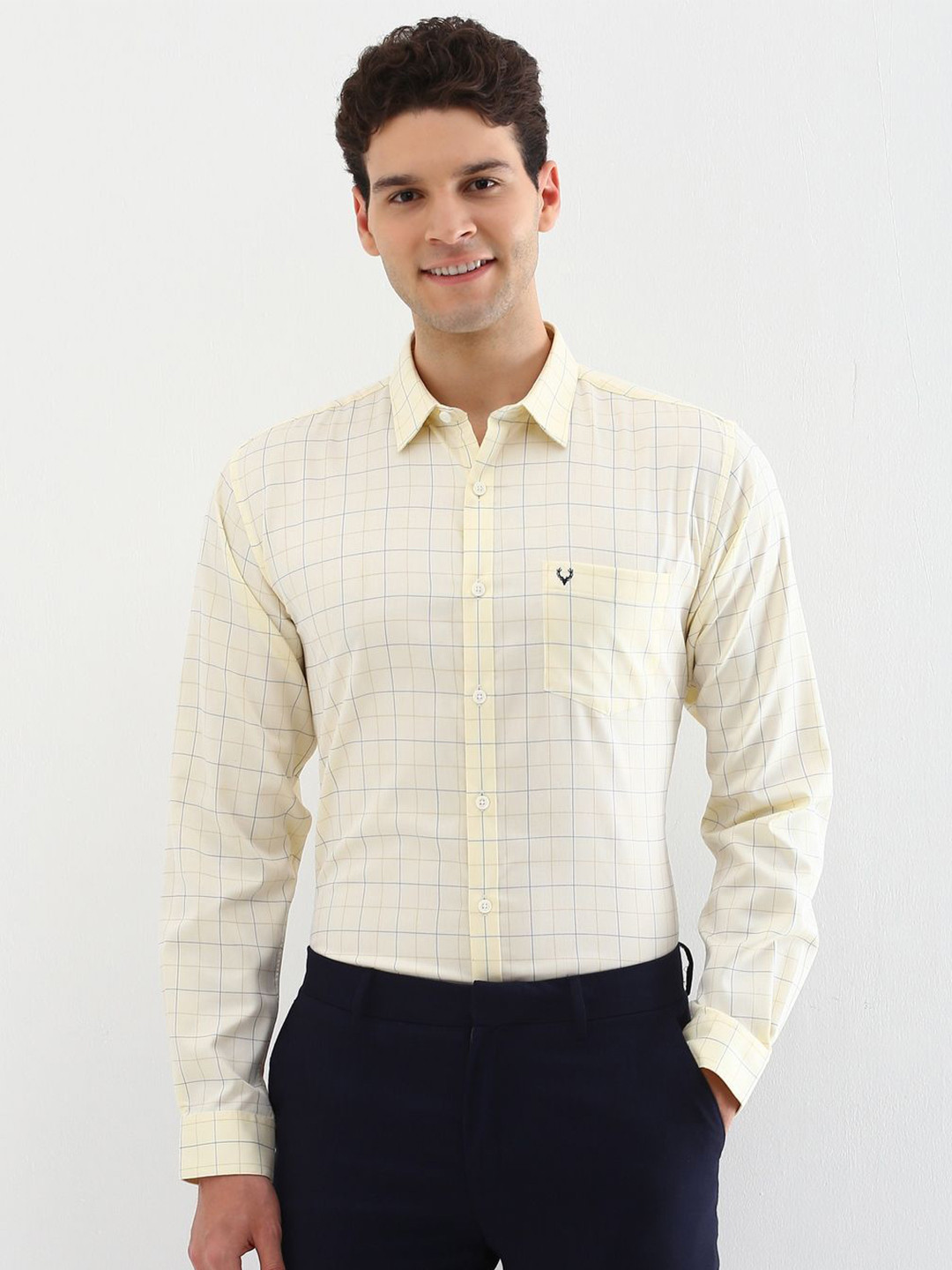 

Allen Solly Men Spread Collar Checked Cotton Slim Fit Formal Shirt, Yellow