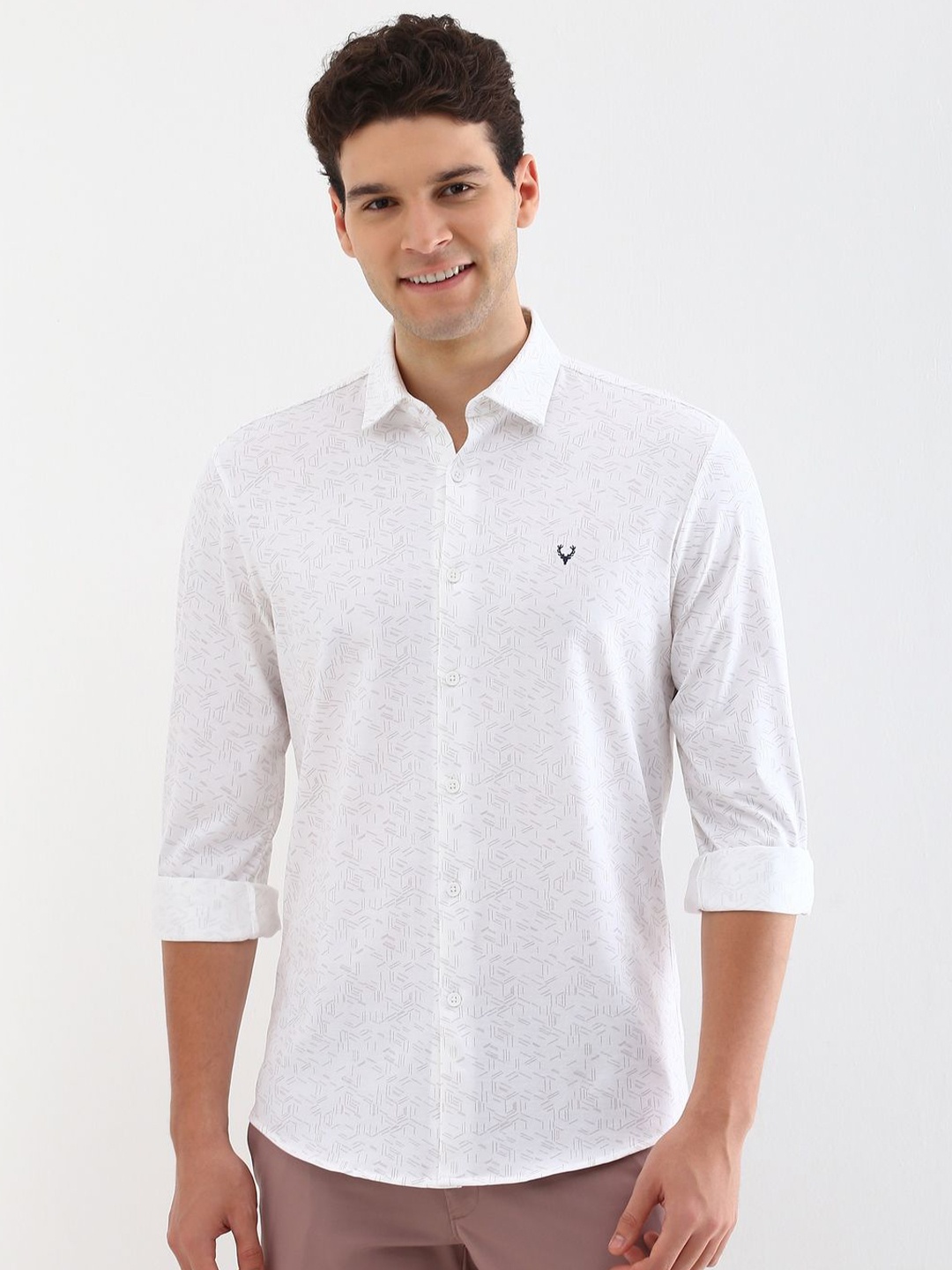 

Allen Solly Men Spread Collar Geometric Printed Cotton Slim Fit Casual Shirt, White