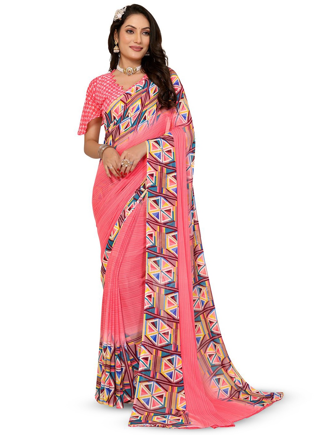 

Moda Rapido Poly Georgette Saree, Pink