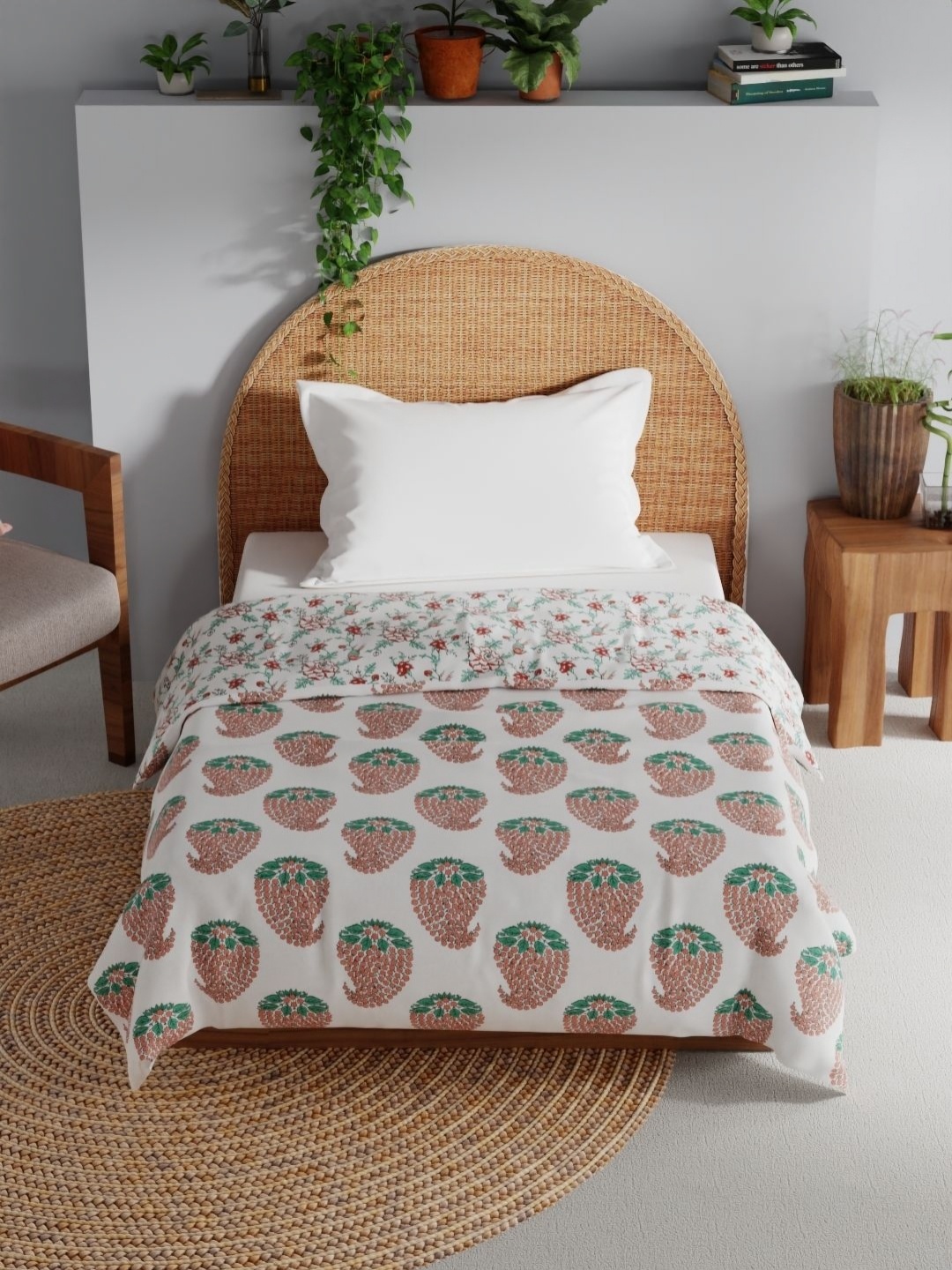 

BIANCA Mezzo Red & White Floral Printed AC Room 150 GSM Pure Cotton Single Bed Dohar