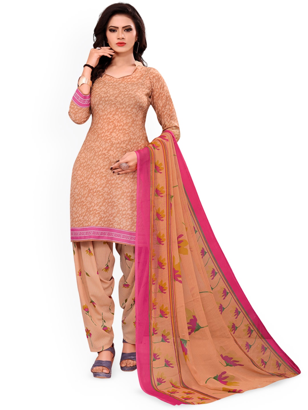 

Maroosh Floral Embellished Unstitched Dress Material, Orange