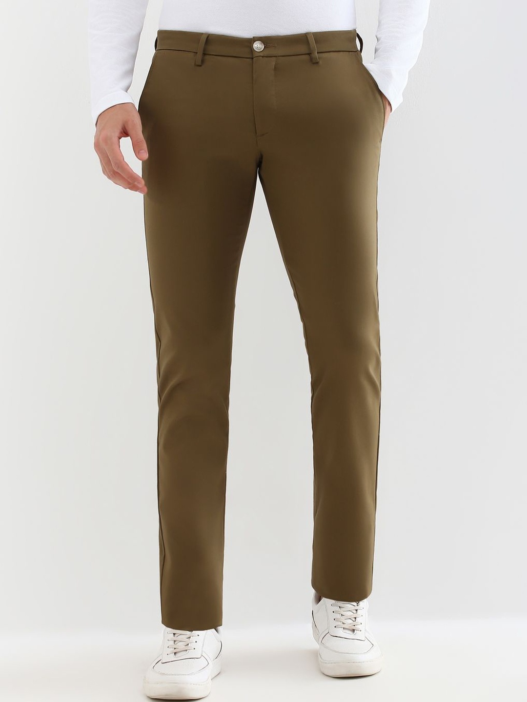 

Allen Solly Men Mid-Rise Slim Fit Trousers, Khaki