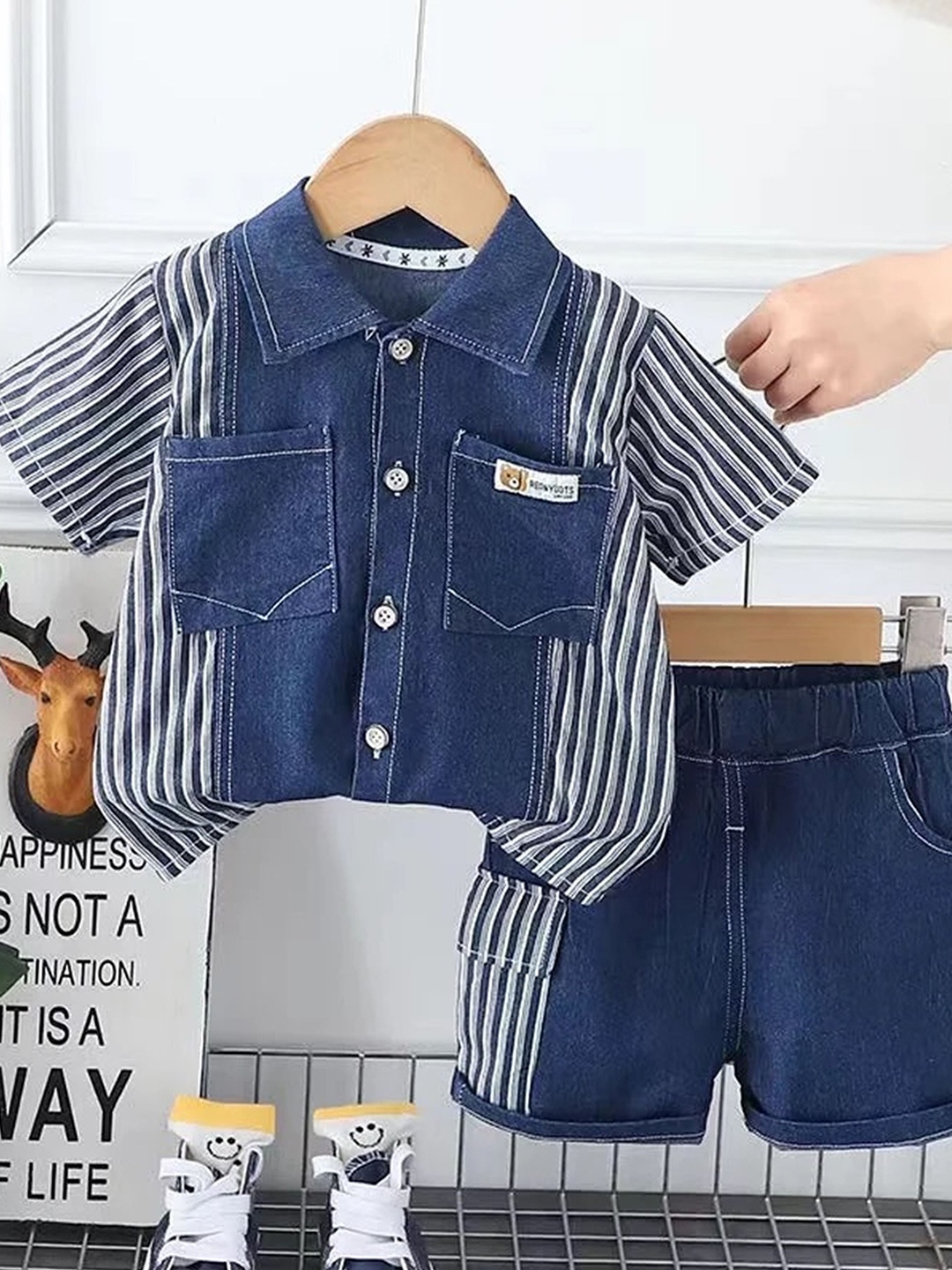 

TrendyKid Boys Striped Shirt With Short, Blue