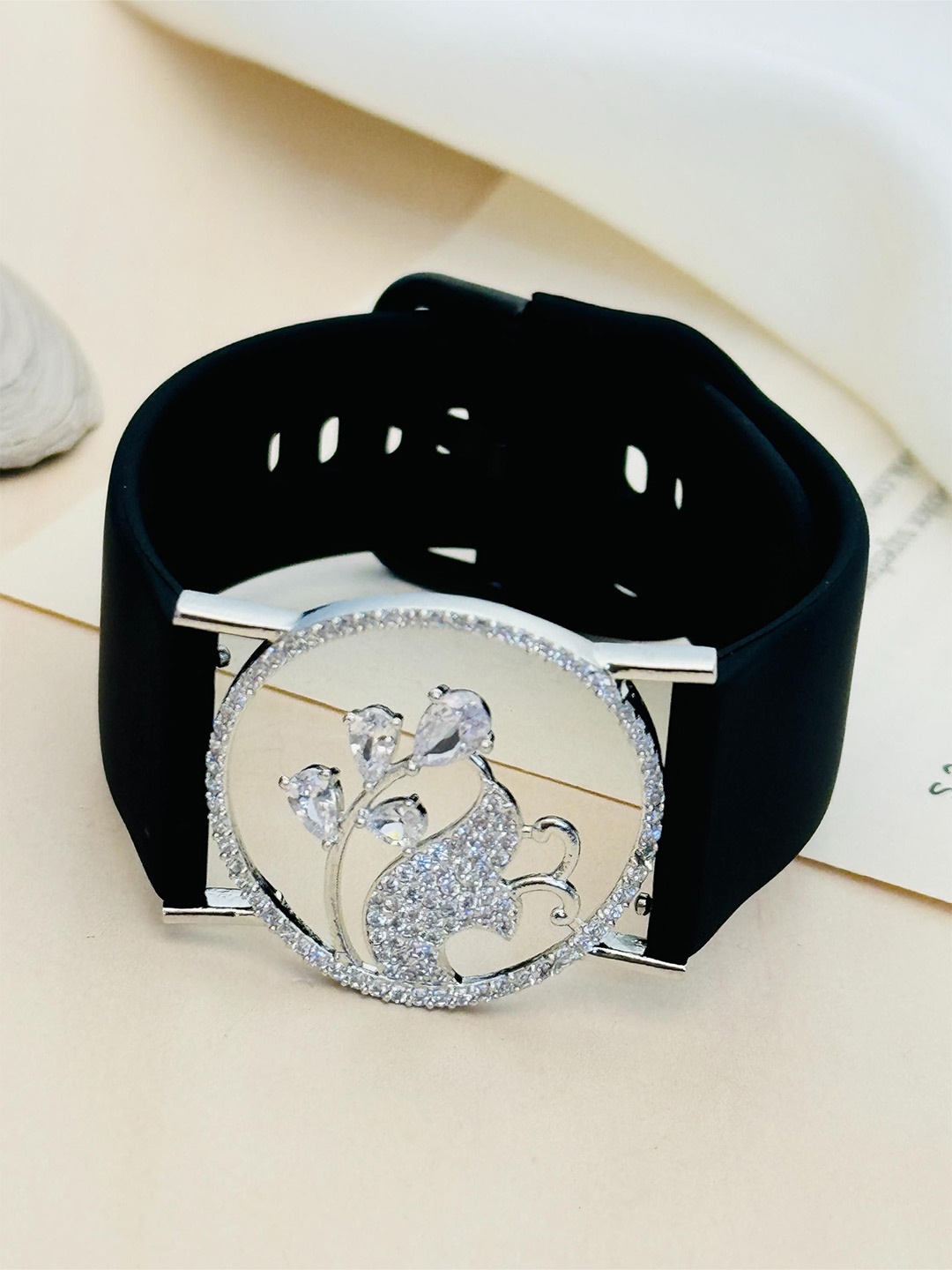 

ABDESIGNS Silver-Plated Artificial Stones and Beads Wraparound Bracelet