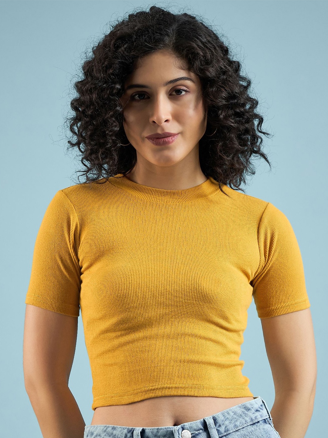 

Mayra Women Pure Cotton Tank Crop Top, Mustard