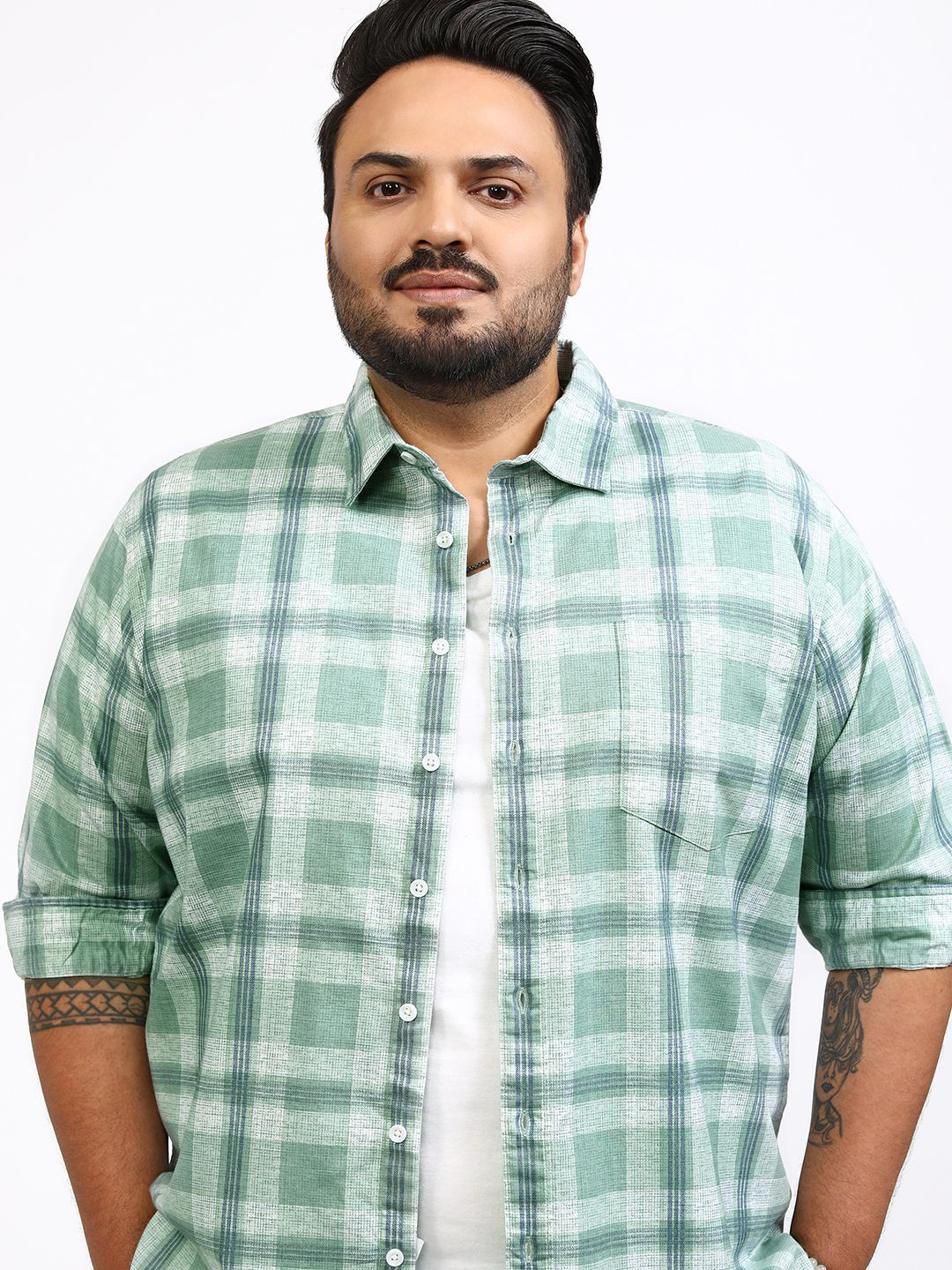 

Highlander Men Checks Plus Size Relaxed Fit Shirt, Green