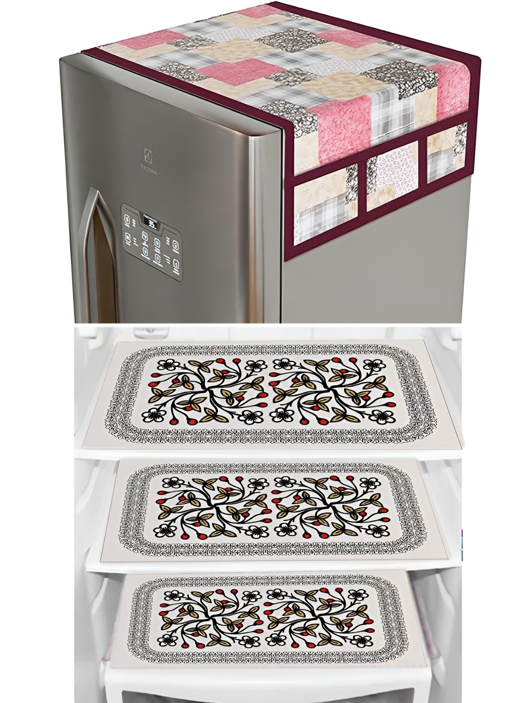 

Loo Mantha 4-Pcs Brown and Pink Printed Refrigerator Covers