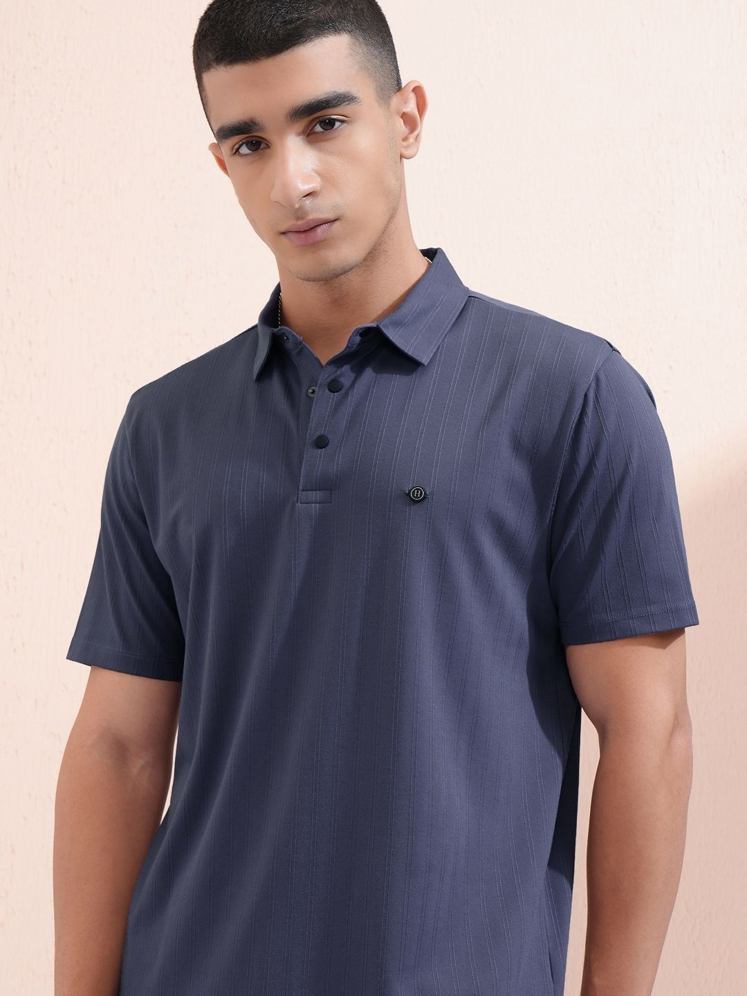 

HIGHLANDER Men Striped Polo Collar Slim Fit T-shirt, Blue