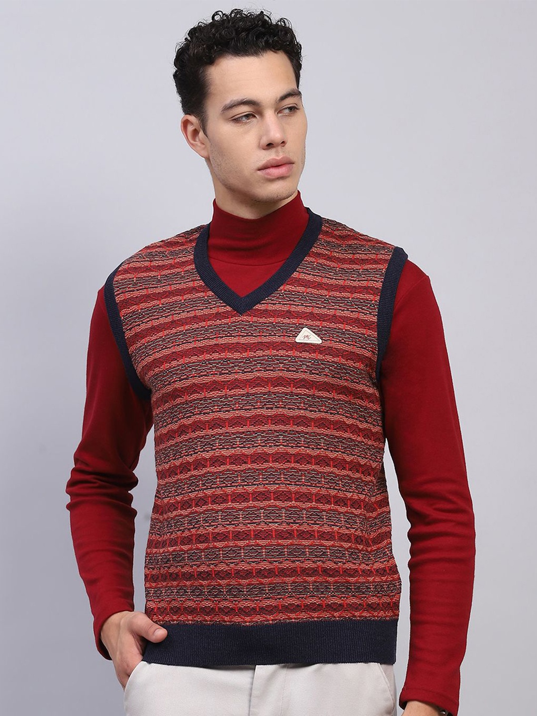 

Monte Carlo Men Striped Woollen Pullover, Maroon