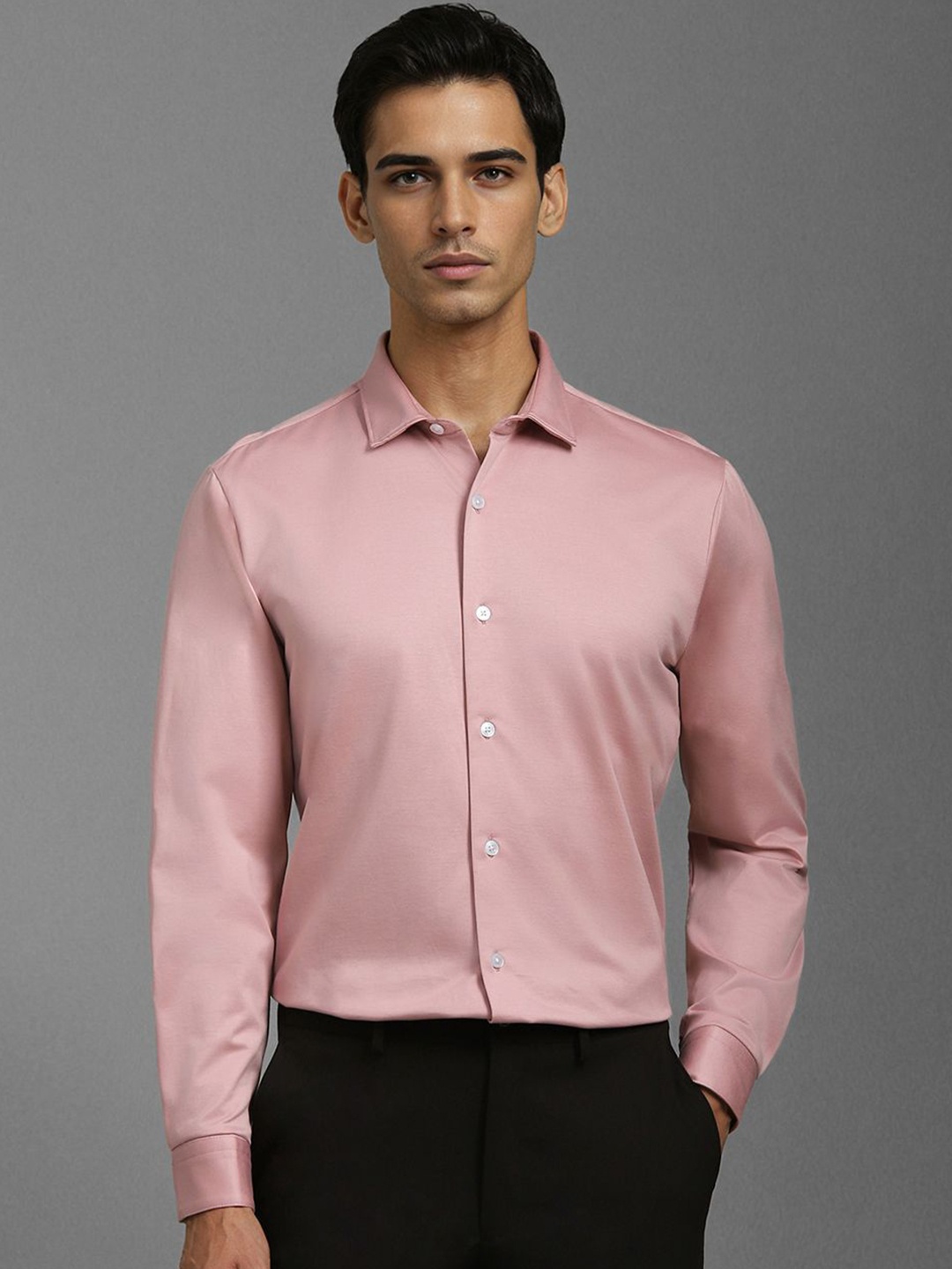 

Louis Philippe Men Spread Collar Solid Cotton Slim Fit Formal Shirt, Pink
