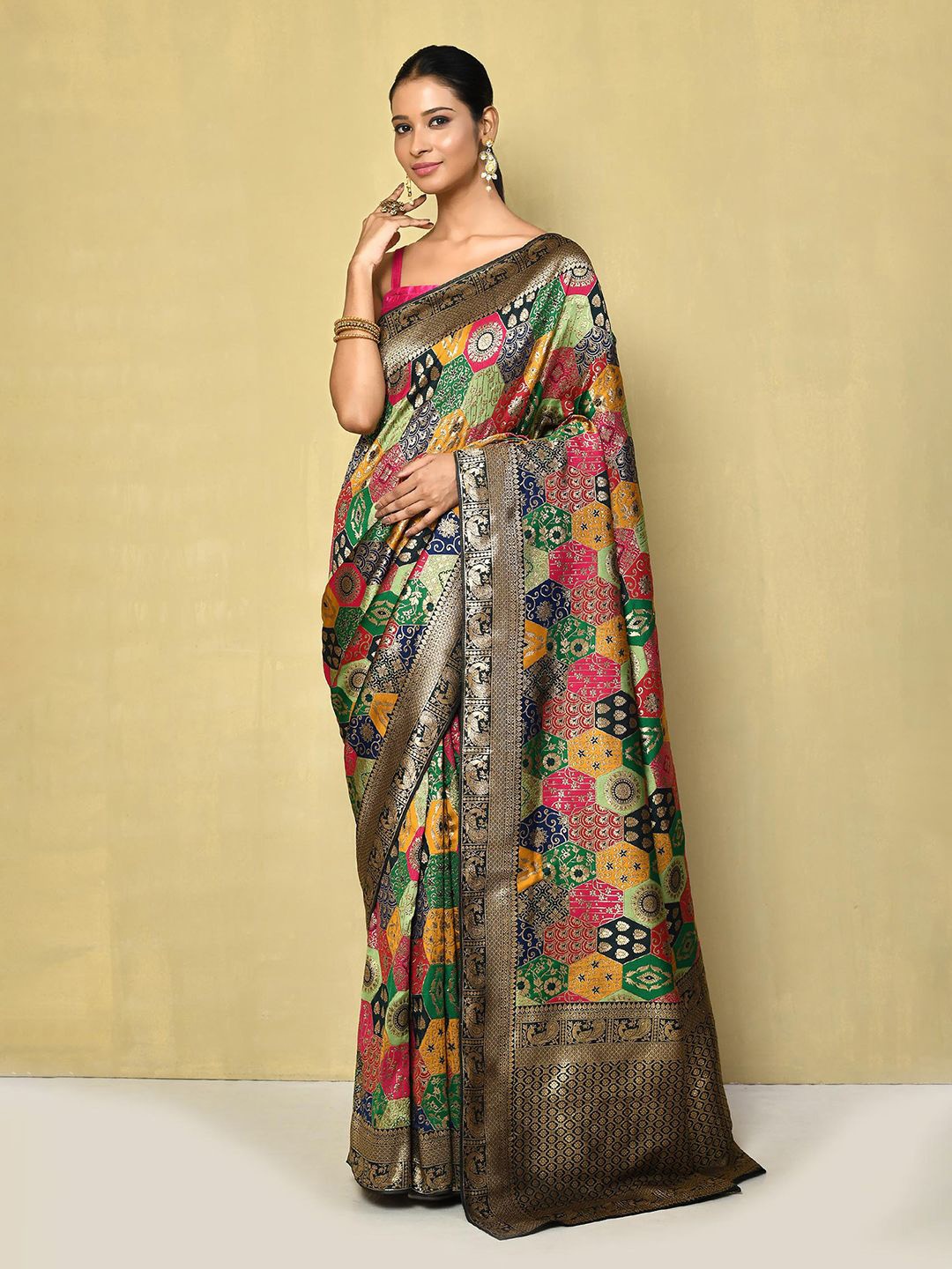

Nazaakat by Samara Singh Woven Design Zari Art Silk Saree, Green