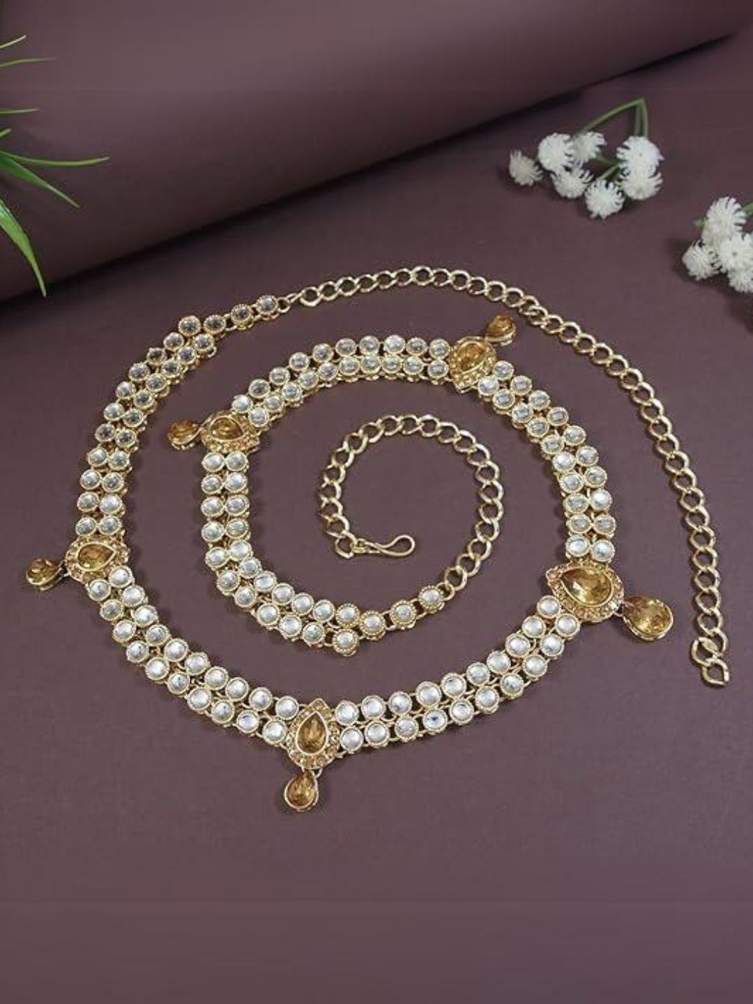 

I Jewels Gold Plated Stone Studded Waist Chain