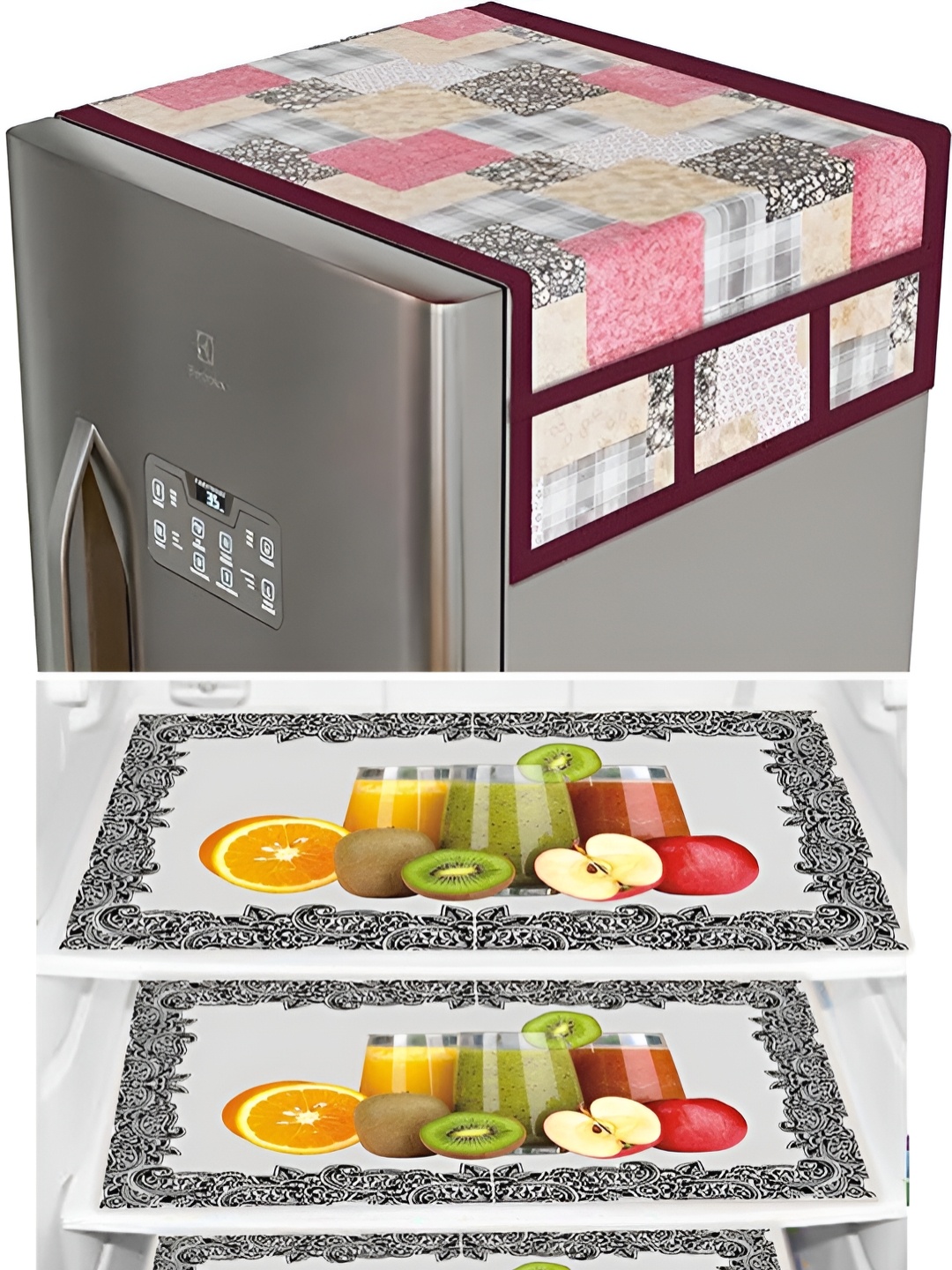 

LooMantha 6-Pcs Green & Beige Printed Fridge Covers With Mat