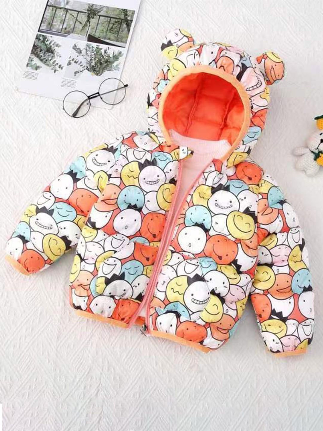 

Bold N Elegant Unisex Kids Hooded Graphic Printed Casual Puffer Jacket, Orange
