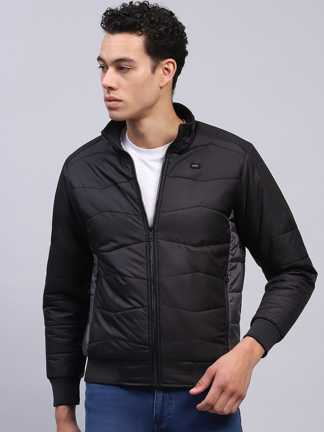 

Monte Carlo Men Mock Collar Solid Casual Padded Jacket, Black