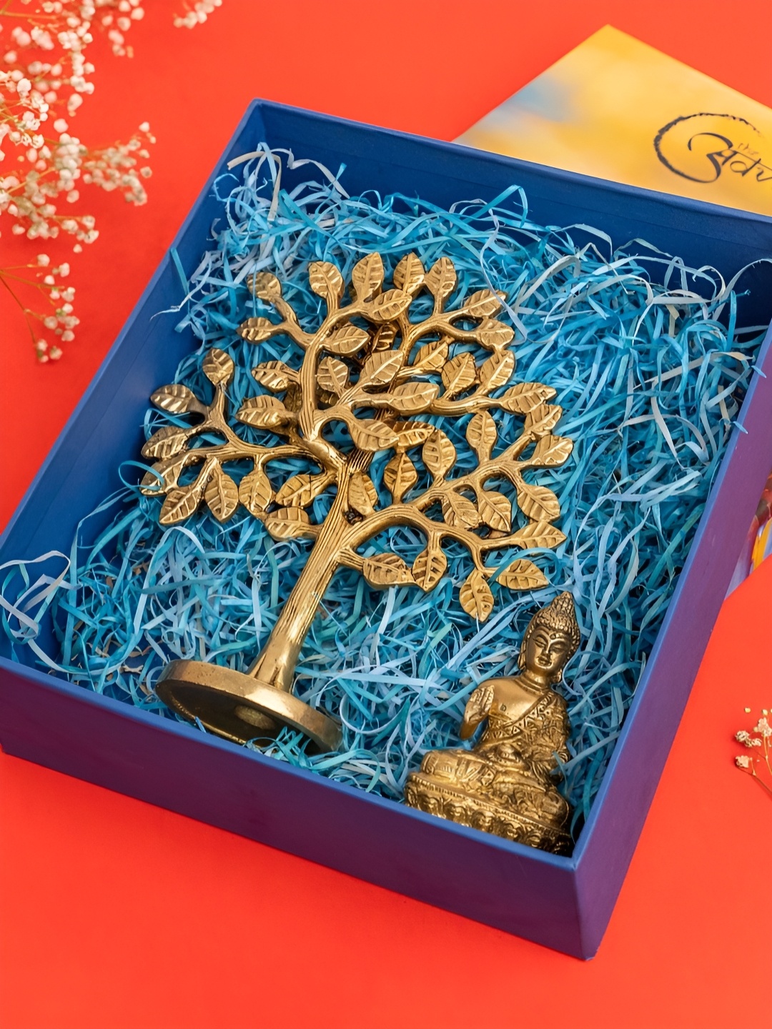 

The Advitya Brass Buddha Statue with Brass Tree of Life Showpiece Combo Diwali Gift Set, Gold