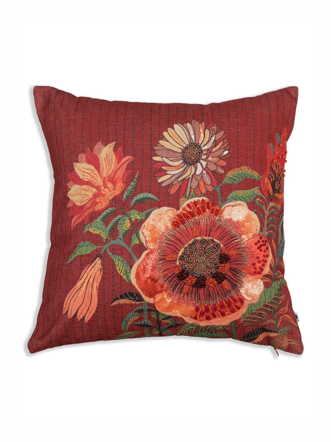 

ONSETHOMES jashn Red and Beige Embroidered Cotton Square Cushion Cover