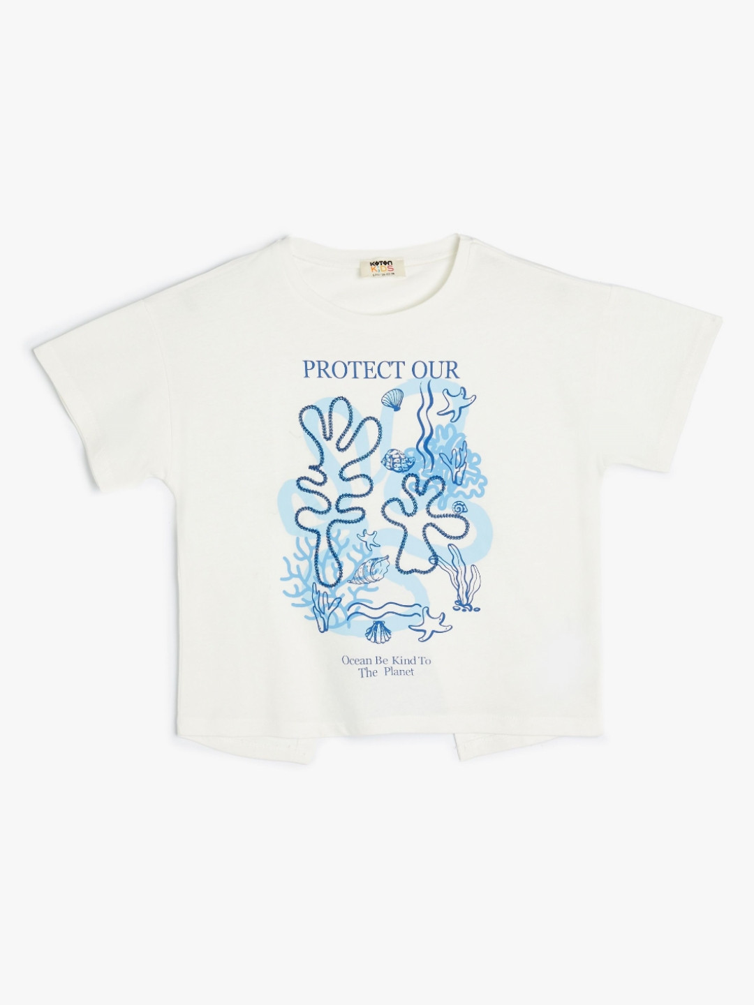 

Koton Girls Graphic Printed Round Neck Cotton T-shirt, White