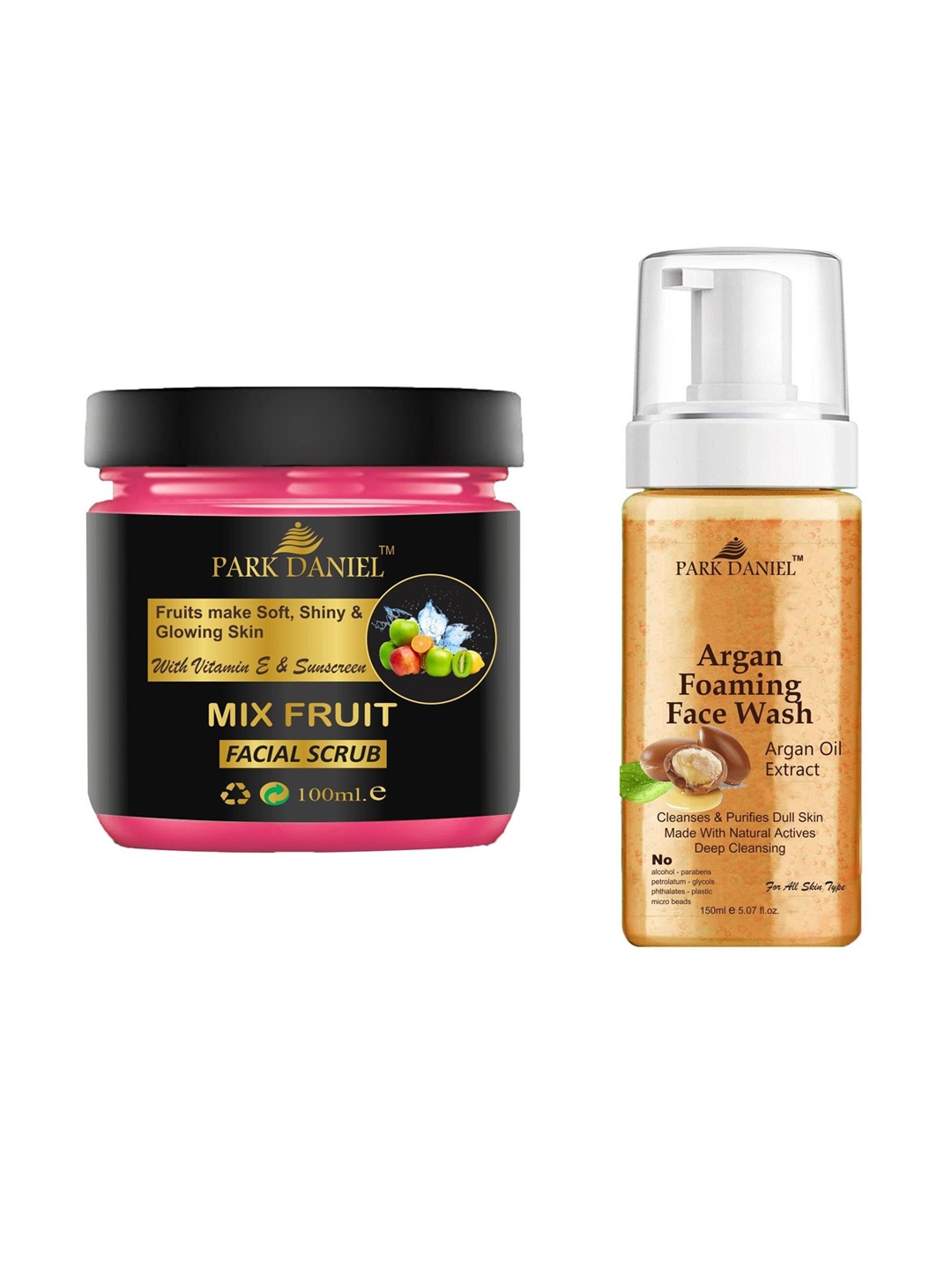 

Park Daniel Set Of Mix Fruit Facial Scrub & Argan Foaming Face Wash - 100ml + 150ml, Black