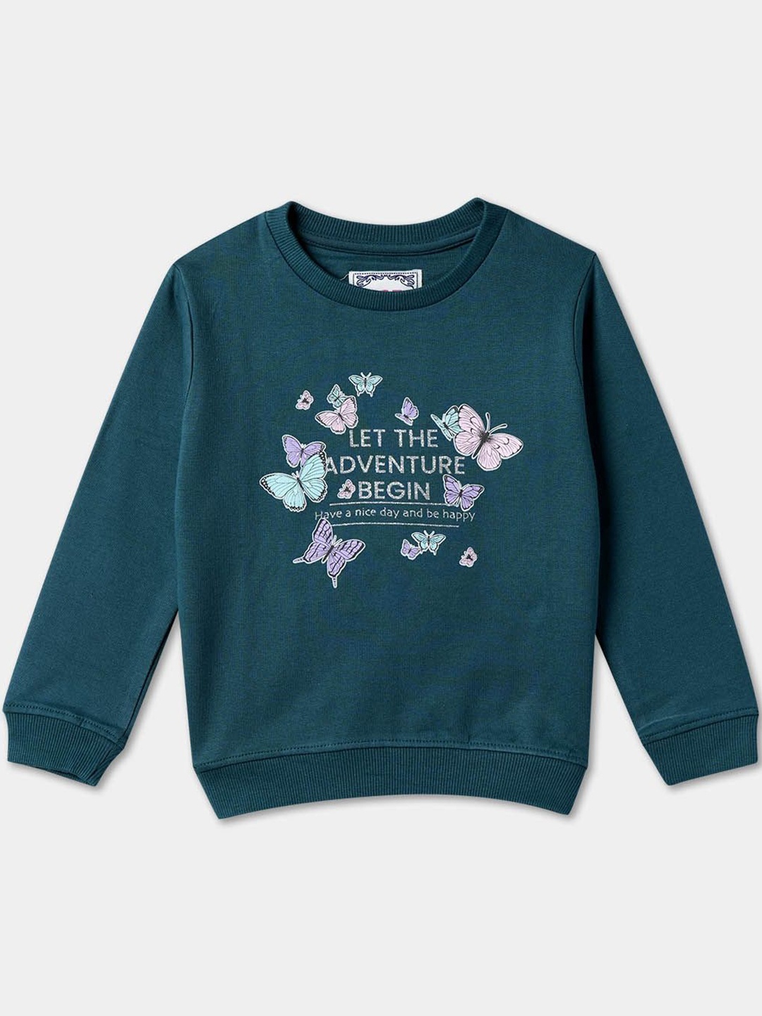 

R&B Girls Cotton Graphic Printed Pullover Sweatshirt, Blue
