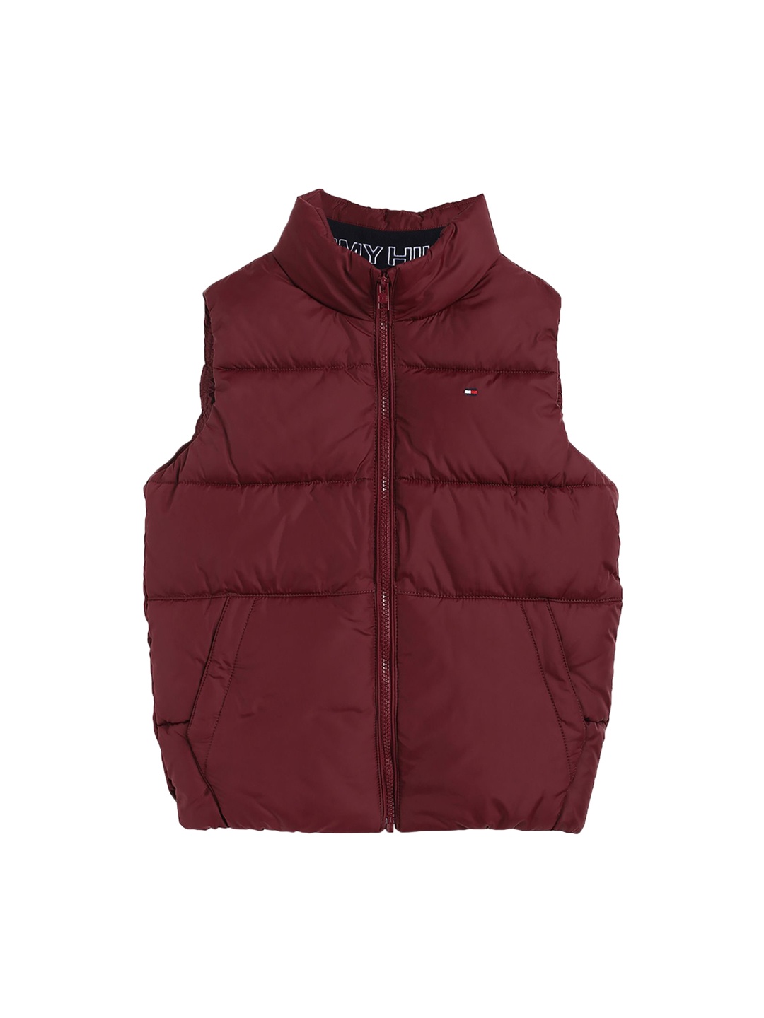 

Tommy Hilfiger Boys Mock Collar Solid Casual Padded Jacket, Maroon