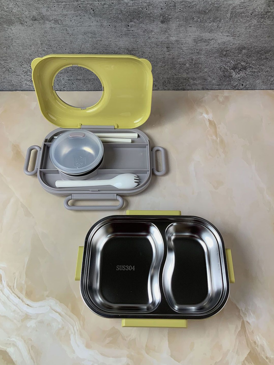 

Little Surprise Box LLP Yellow & Grey Stainless Steel Easy to Clean Lunch Box