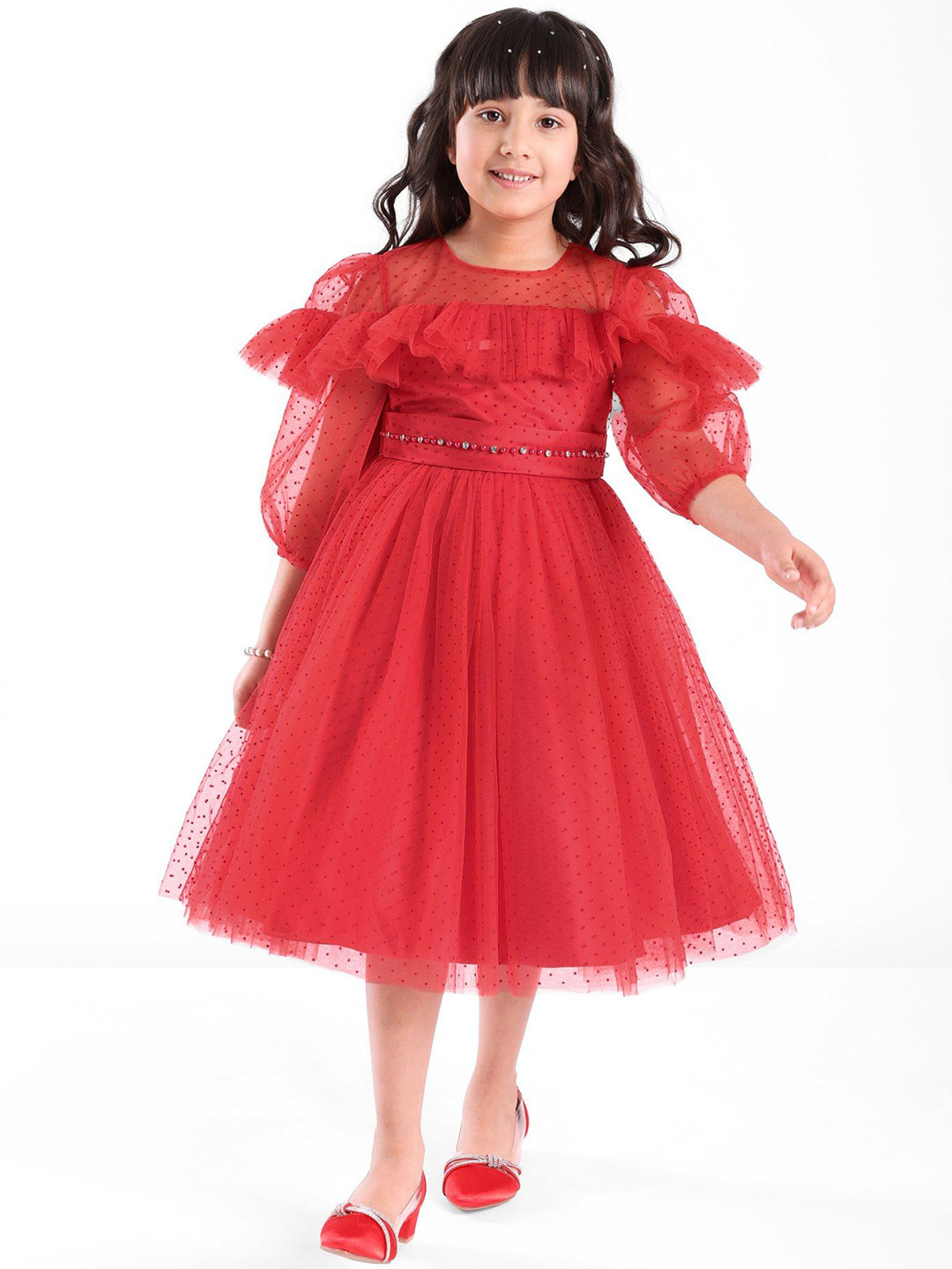 

Mark & Mia Girls Self Design A-Line Knee Length Dress, Red