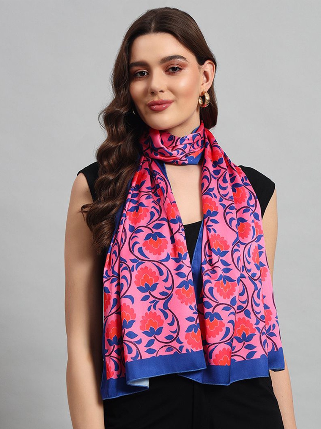 

Ravaiyaa Women Satin Floral Printed Scarf, Pink