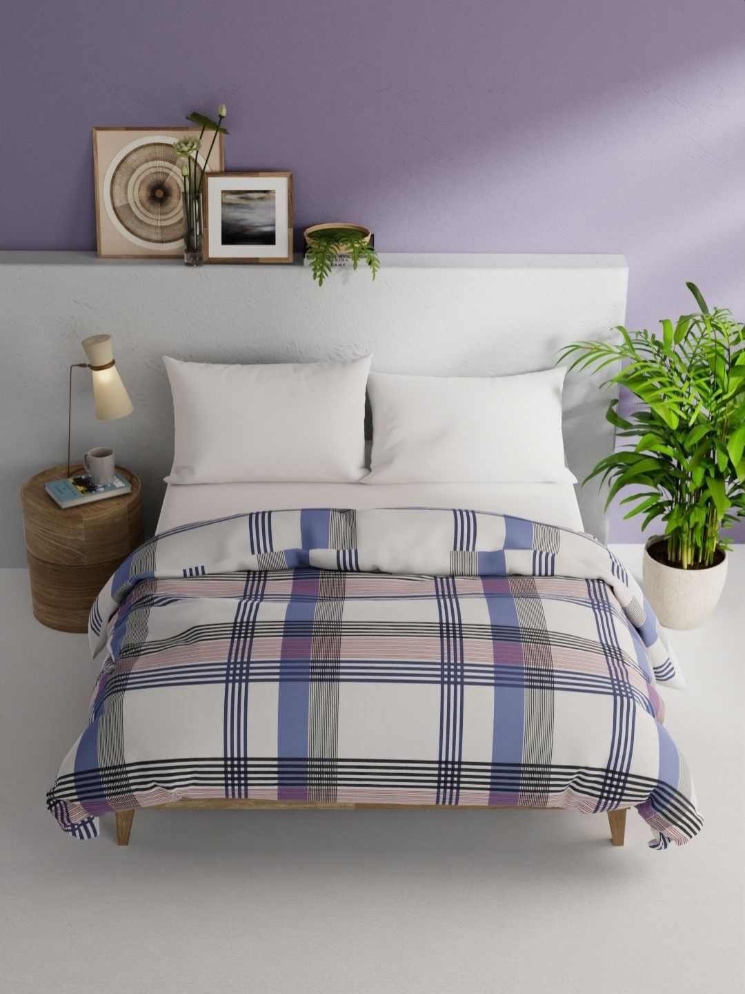 

BIANCA Victoria White & Blue Checked Pure Cotton AC Room 150 GSM Double Bed Comforter