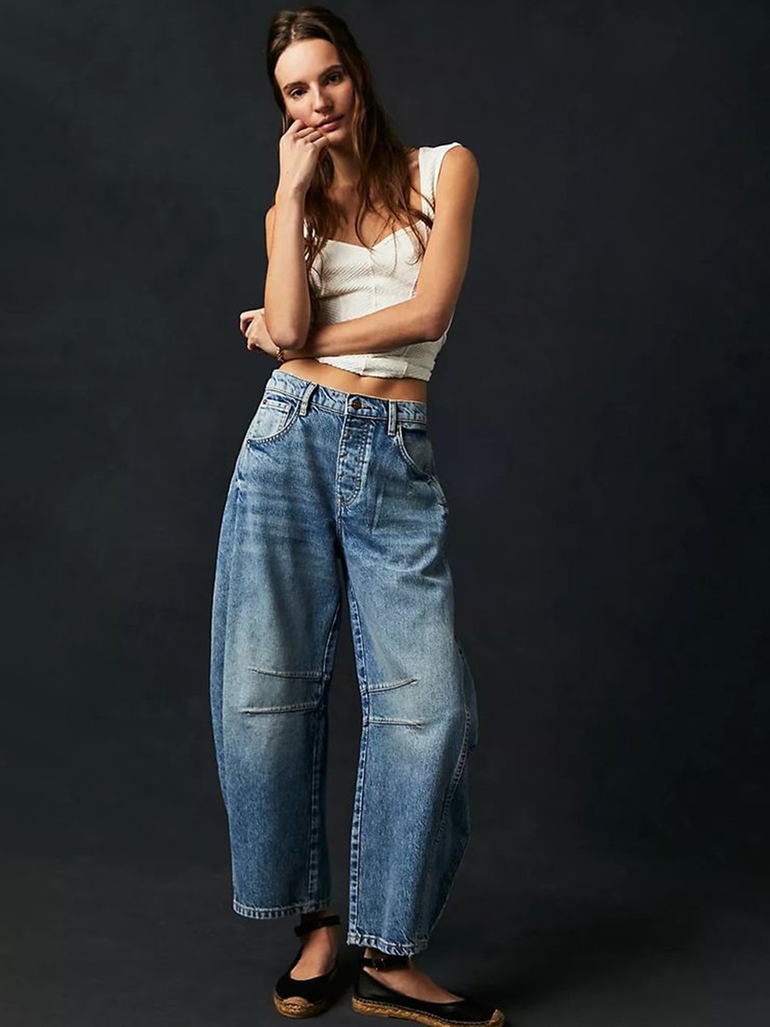 

LULU & SKY Women Cotton Straight Fit Mid-Rise Heavy Fade Jeans, Navy blue