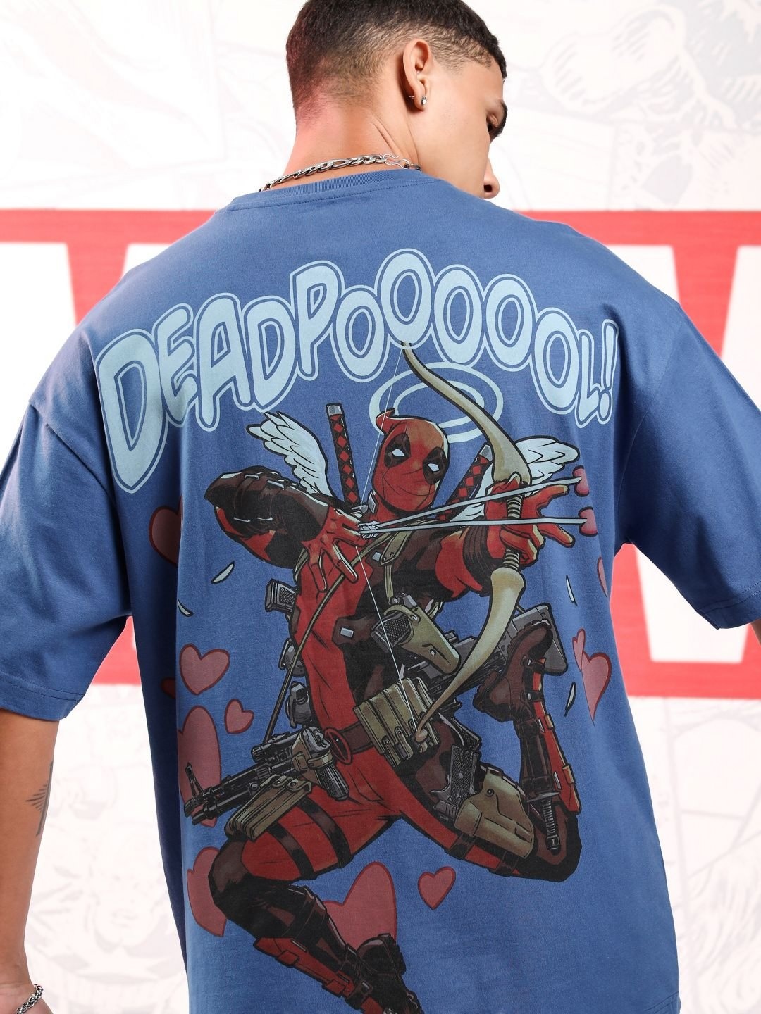 

HIGHLANDER Marvel Men Deadpool Short Sleeve Oversized Drop Shoulder Tshirt, Blue